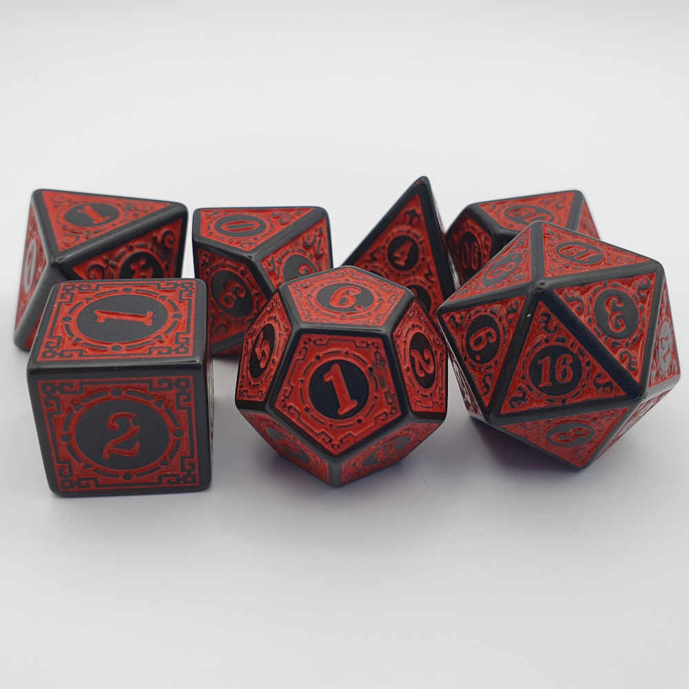 Red runic DND dice set
