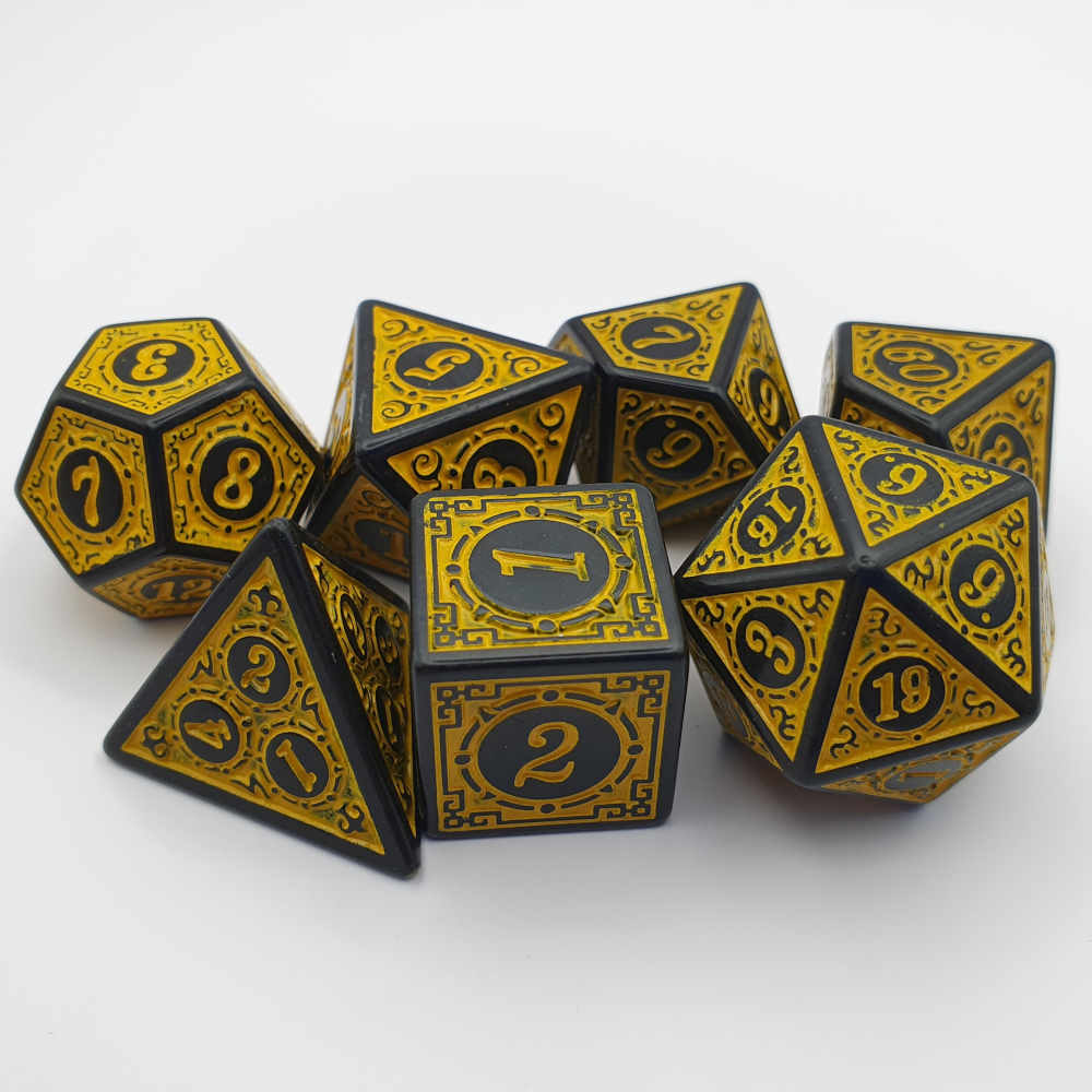 Yellow runic DND dice set